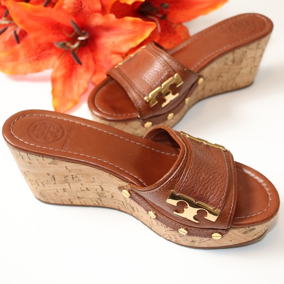 Tory Burch Shoes - NEW Tory Burch Brown Leather Sandal Wedges